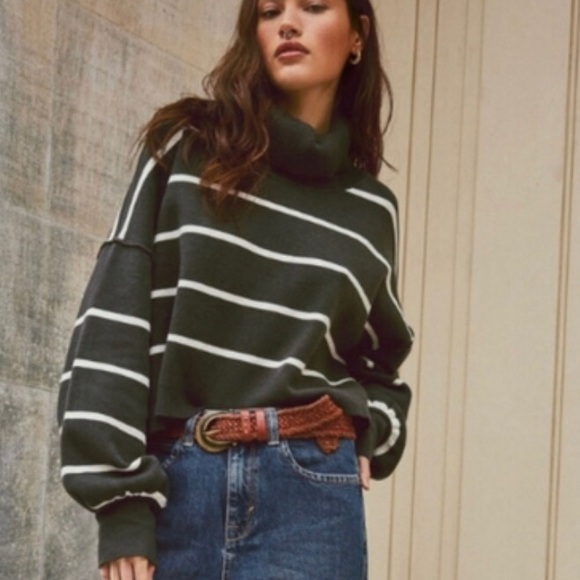 Free People stripe turtleneck black white smoked Pearl - Picture 1 of 5